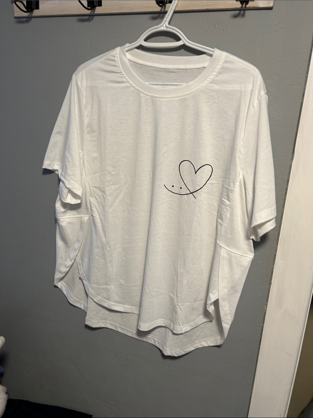 SHEIN White Tee with Minimal Black Heart Detail